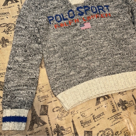 Polo Ralph Lauren NWT! Sport Usa Flag Wool Embroidered Grey Shawl Collar Sweater - Picture 5 of 14